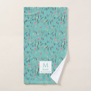 Light Teal Floral PRECIOUS TO GOD Monogram Hand Towel