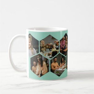 Light Teal Geometric Hexagon Photo Collage  Coffee Mug
