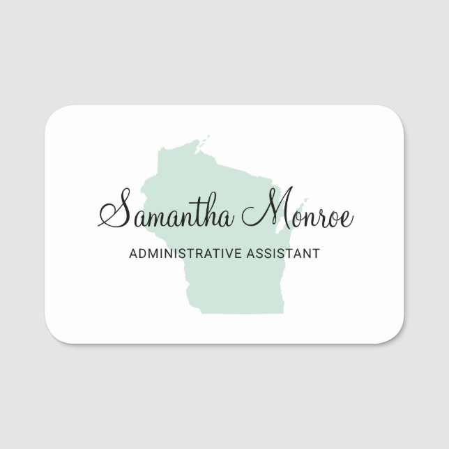 Light Teal Green Wisconsin Name Tag (Front)