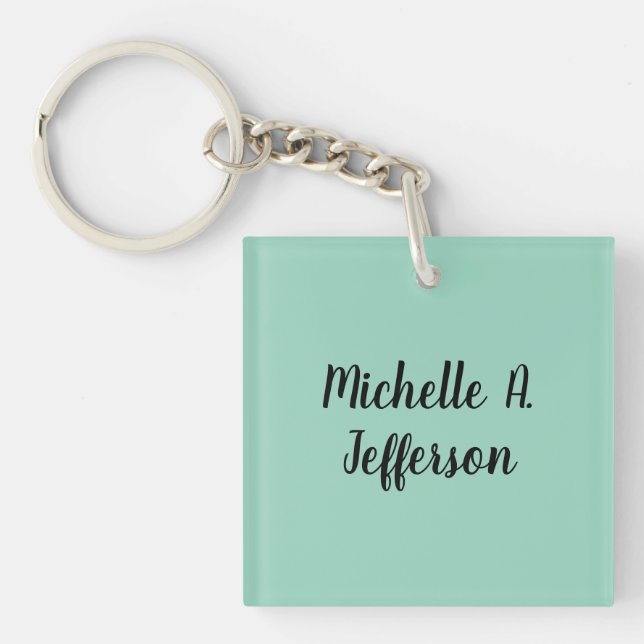 Light Teal Handwriting Creative Trendy Name Keychain (Front)
