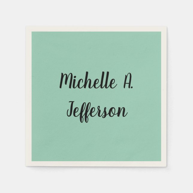 Light Teal Handwriting Creative Trendy Name Napkin (Front)