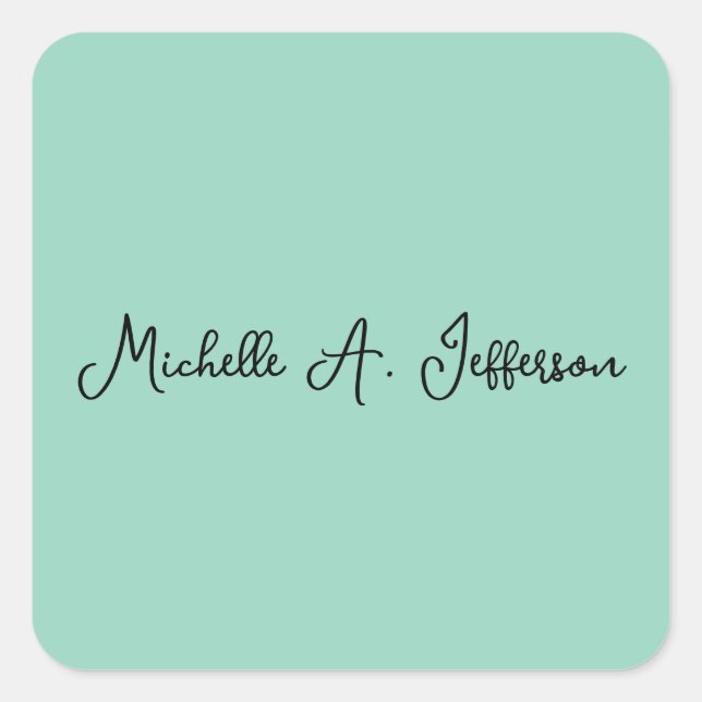 Light Teal Handwriting Creative Trendy Name Square Sticker (Front)