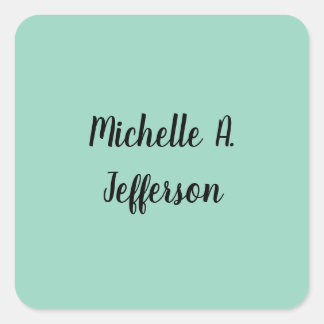 Light Teal Handwriting Creative Trendy Name Square Sticker