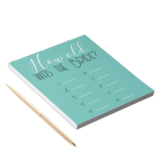 Light Teal How Old Was The Bride Game Answer Sheet Notepad (Teal Blue How Old Was the Bride Game Answer Sheet Notepad)