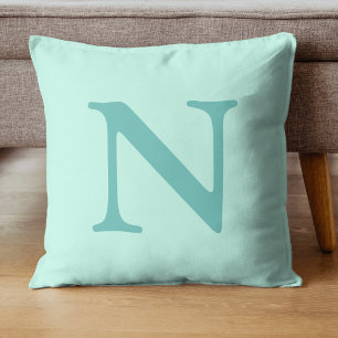 Light Teal Initial Letter Trendy Pastel Mint Blue  Throw Pillow
