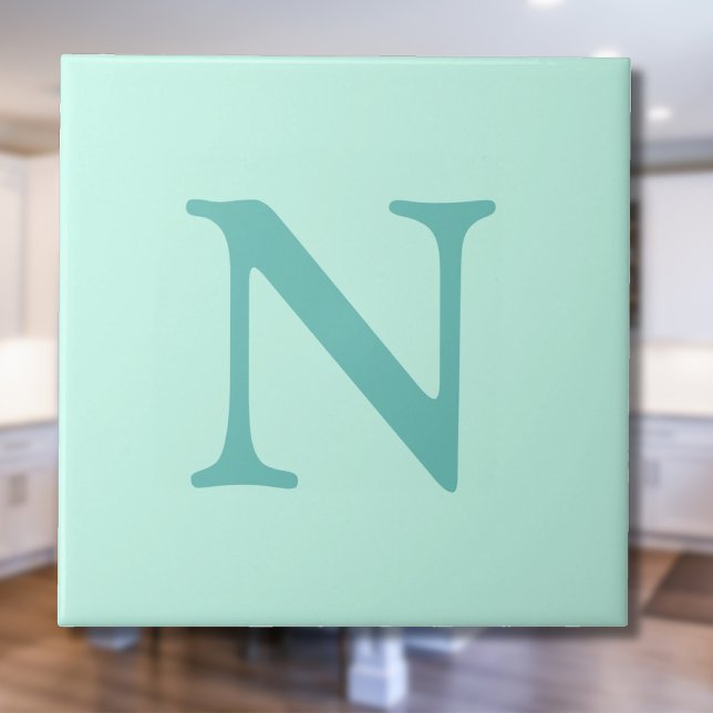 Light Teal Initial Letter Trendy Pastel Mint Blue  Tile (Creator Uploaded)