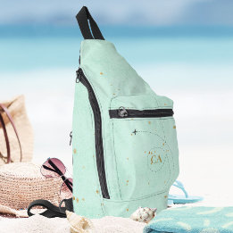Light Teal Minimalist Monogram Gold Airplane Sling Bag