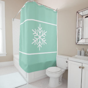 Light Teal Mint White Snowflake Horizontal Stripes