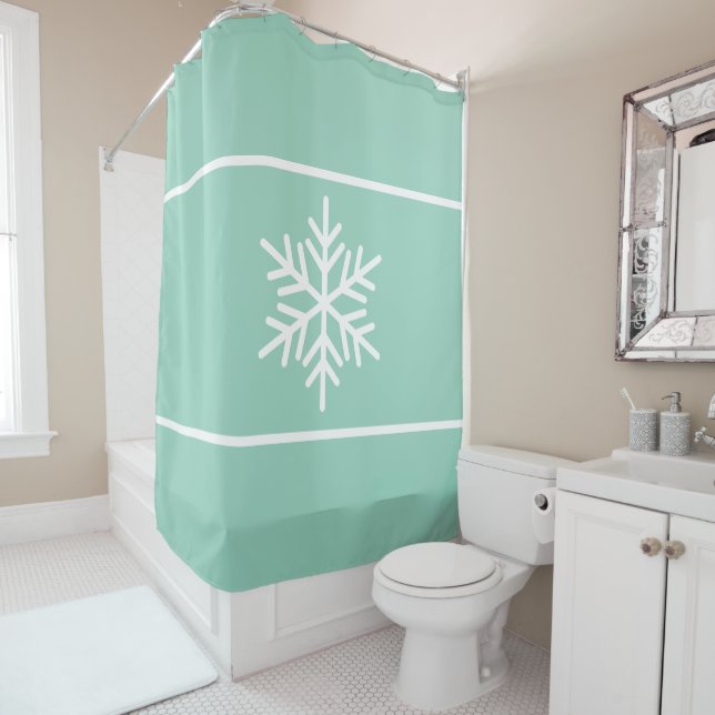 Light Teal Mint White Snowflake Horizontal Stripes (In Situ)