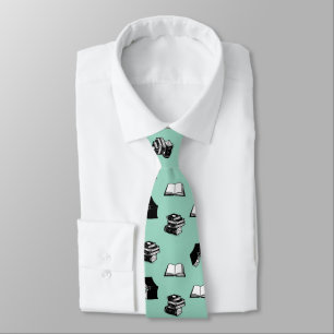 Light Teal Modern Bookish Bibliophile Book Pattern Tie