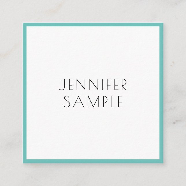 Light Teal Modern Elegant Minimalist Template Square Business Card (Front)