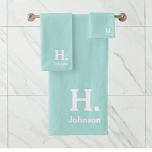 Light Teal Monogrammed Bath Towel Set
