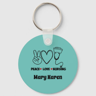 Light Teal Peace Love Nursing Appreciation Keychai Keychain