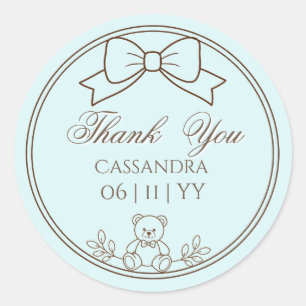 Light teal Personalized Teddy Bear Bow Classic Round Sticker