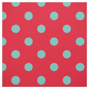 Light Teal Polka Dots on Bright Red Fabric