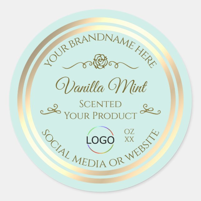 Light Teal Product Label with Gold Frame and Logo (Front)