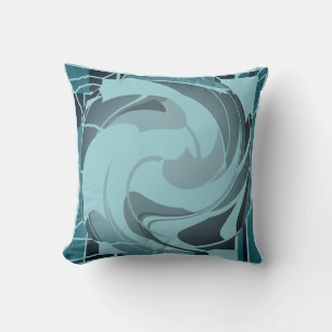 Light Teal Seafoam Grey Abstract Flower Mosaic Throw Pillow
