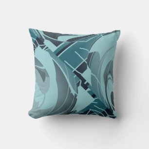 Light Teal Seafoam Grey Diagonal Floral Art Design Throw Pillow