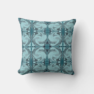 Light Teal Seafoam Grey Floral Art Large Mosaics Throw Pillow
