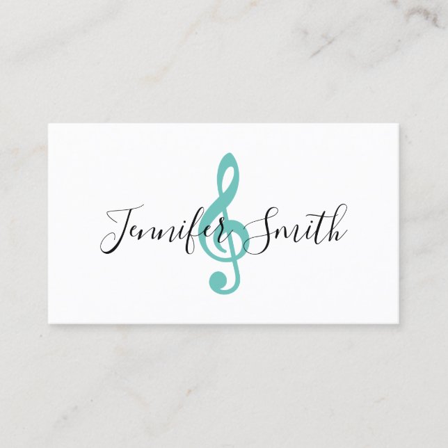 Light Teal Treble Clef Musician Instructor Business Card (Front)