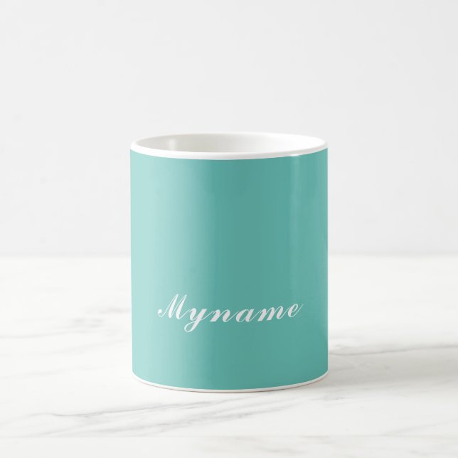 Light Teal Trendy Modern Minimalist Chic Name Coffee Mug (Center)