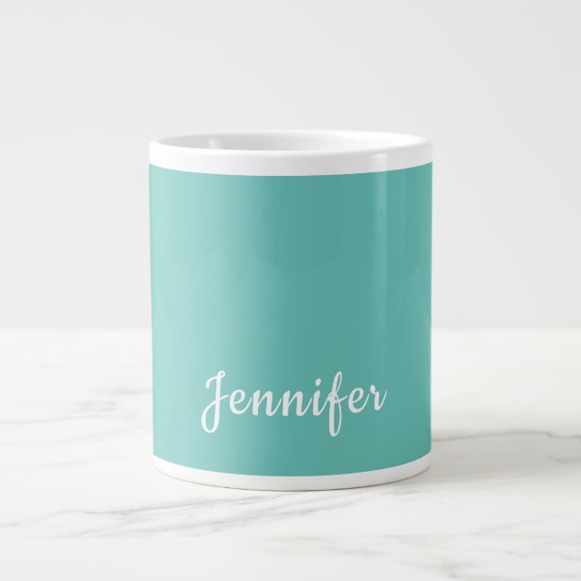 Light Teal Trendy Modern Minimalist Chic Name Large Coffee Mug (Front)