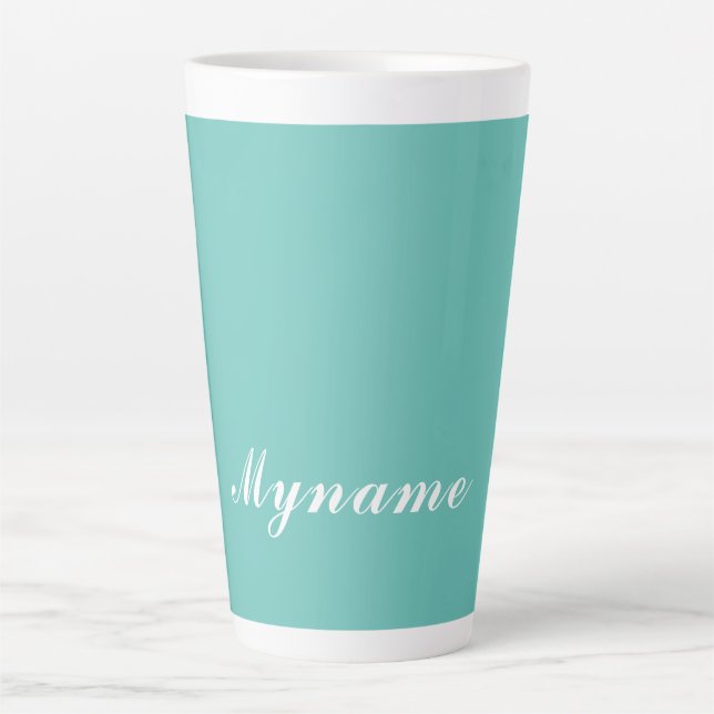 Light Teal Trendy Modern Minimalist Chic Name Latte Mug (Front)