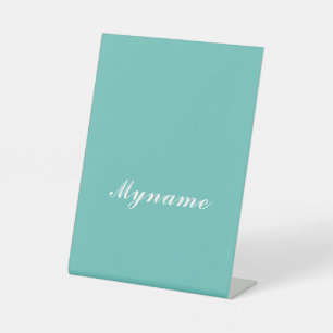 Light Teal Trendy Modern Minimalist Chic Name Pedestal Sign