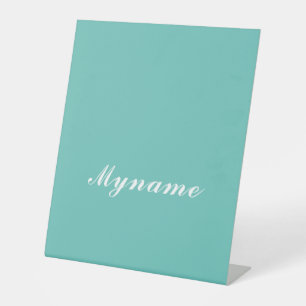 Light Teal Trendy Modern Minimalist Chic Name Pedestal Sign