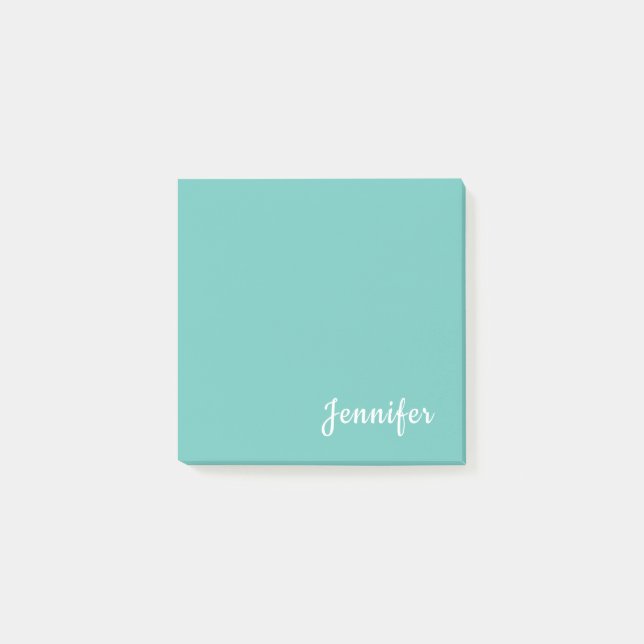 Light Teal Trendy Modern Minimalist Chic Name Post-it Notes (Front)