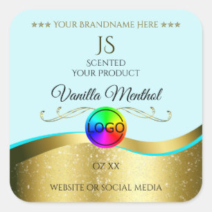 Light Teal Wavy Gold Logo Monogram Product Label