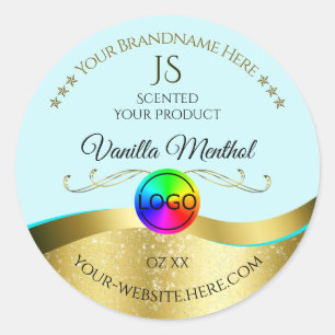 Light Teal Wavy Gold Logo Monogram Product Label