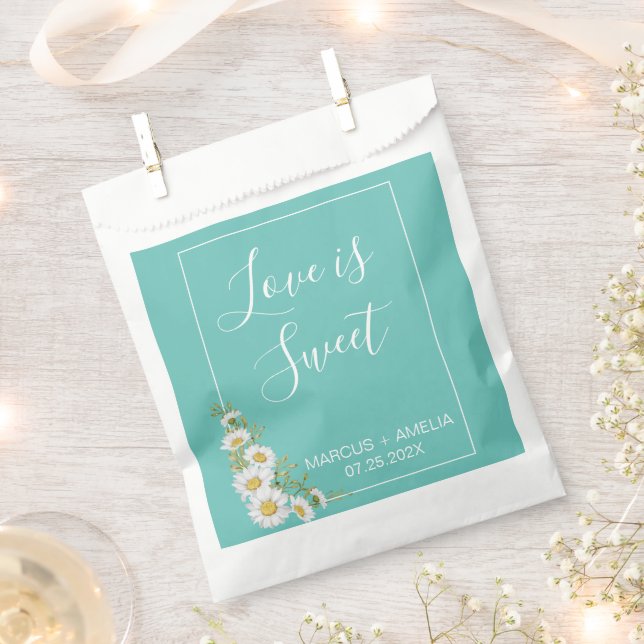 Light Teal & White Daisies Wedding  Favour Bag (Clipped)
