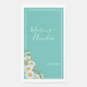 Light Teal & White Daisies Wedding  Napkin