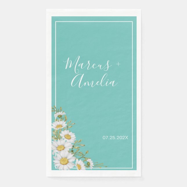 Light Teal & White Daisies Wedding  Napkin (Front)