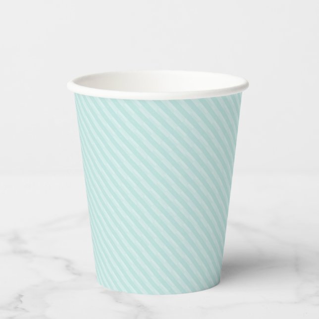 Light Teal White Fun Stripes Simply Elegant Paper Cups (Front)