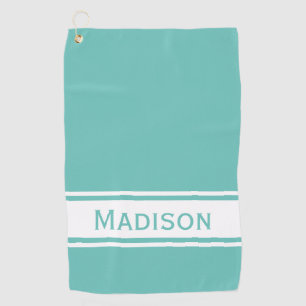 Light Teal White Stripe Modern Name Monogram Golf Towel