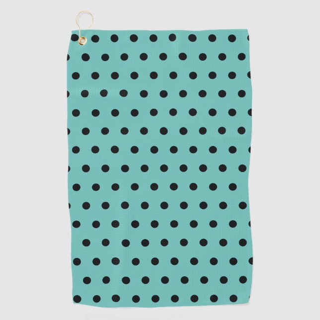 Light Teal with Black Polka Dots Golf Towel (Front)