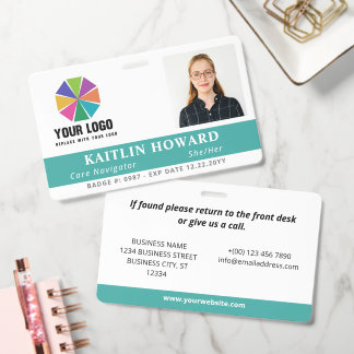 Light Teal with Logo Photo Pronouns Employee ID Badge