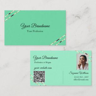 Light Teal with Rose Gold Lines Photo and QR Code Business Card