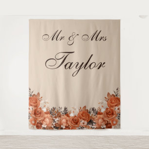 Light Terracotta and Burnt Orange Wedding Backdrop Tapestry