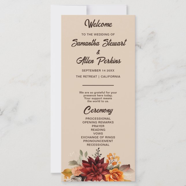 Light Terracotta Fall Floral Wedding Program (Front)
