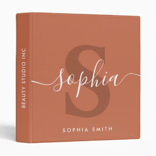 Light Terracotta Minimal Monogram Name Initials Binder