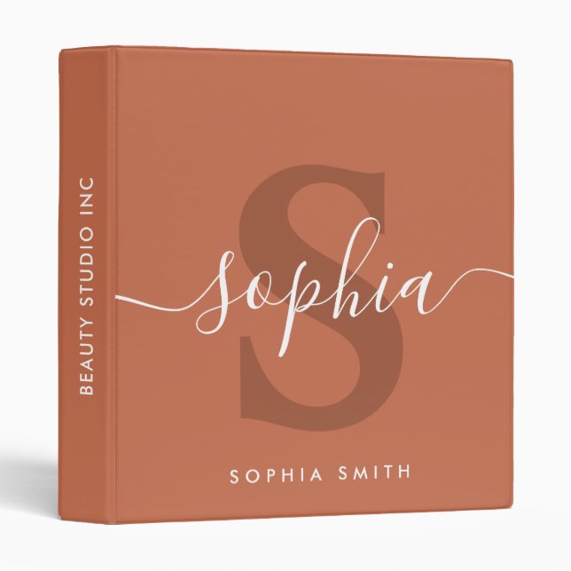 Light Terracotta Minimal Monogram Name Initials Binder (Front/Spine)