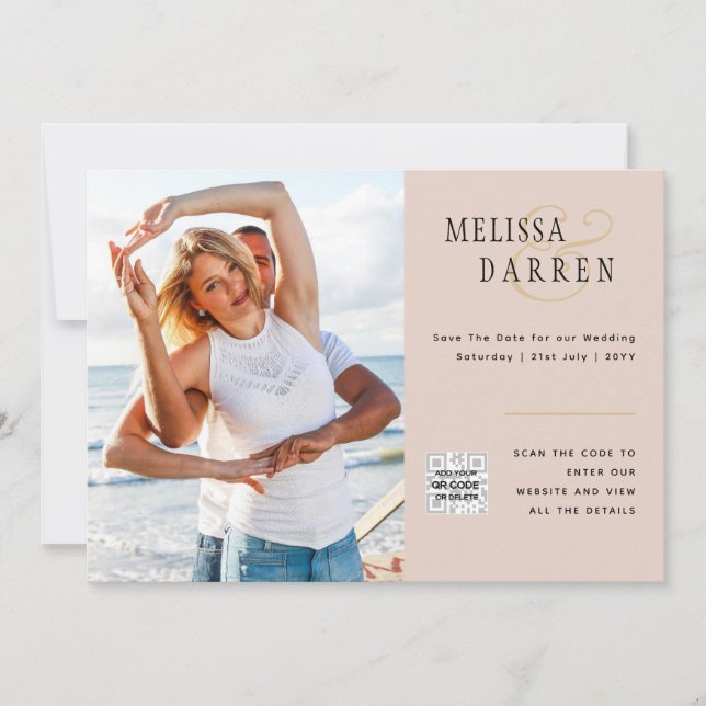 Light Terracotta PHOTO Wedding SAVE DATE QR CODE Invitation (Front)