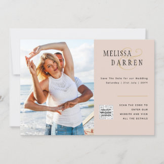 Light Terracotta PHOTO Wedding SAVE DATE QR CODE Invitation