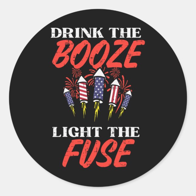 Light The Fuse Fireworks Funny Fourth 4th Of July  Classic Round Sticker (Front)
