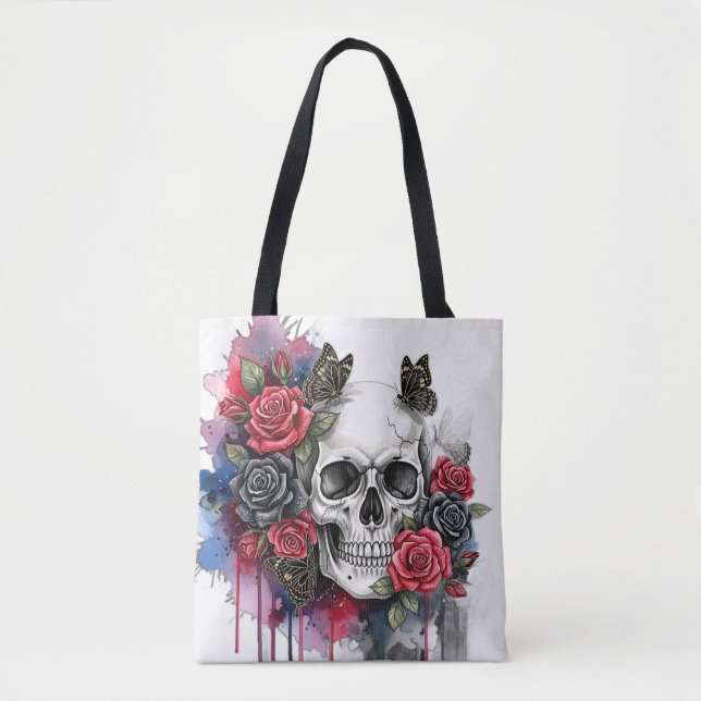 Light the Legacy – Gothic Skull & Rose Tote Bag (Front)