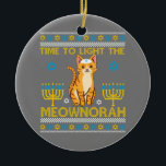 Light The Meownorah Jewish Cat Menorah Lover Ugly Ceramic Ornament<br><div class="desc">Light The Meownorah Jewish Cat Menorah Lover Ugly</div>