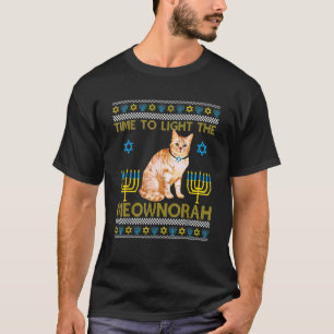 Light The Meownorah Jewish Cat Menorah Ugly Chanu T-Shirt